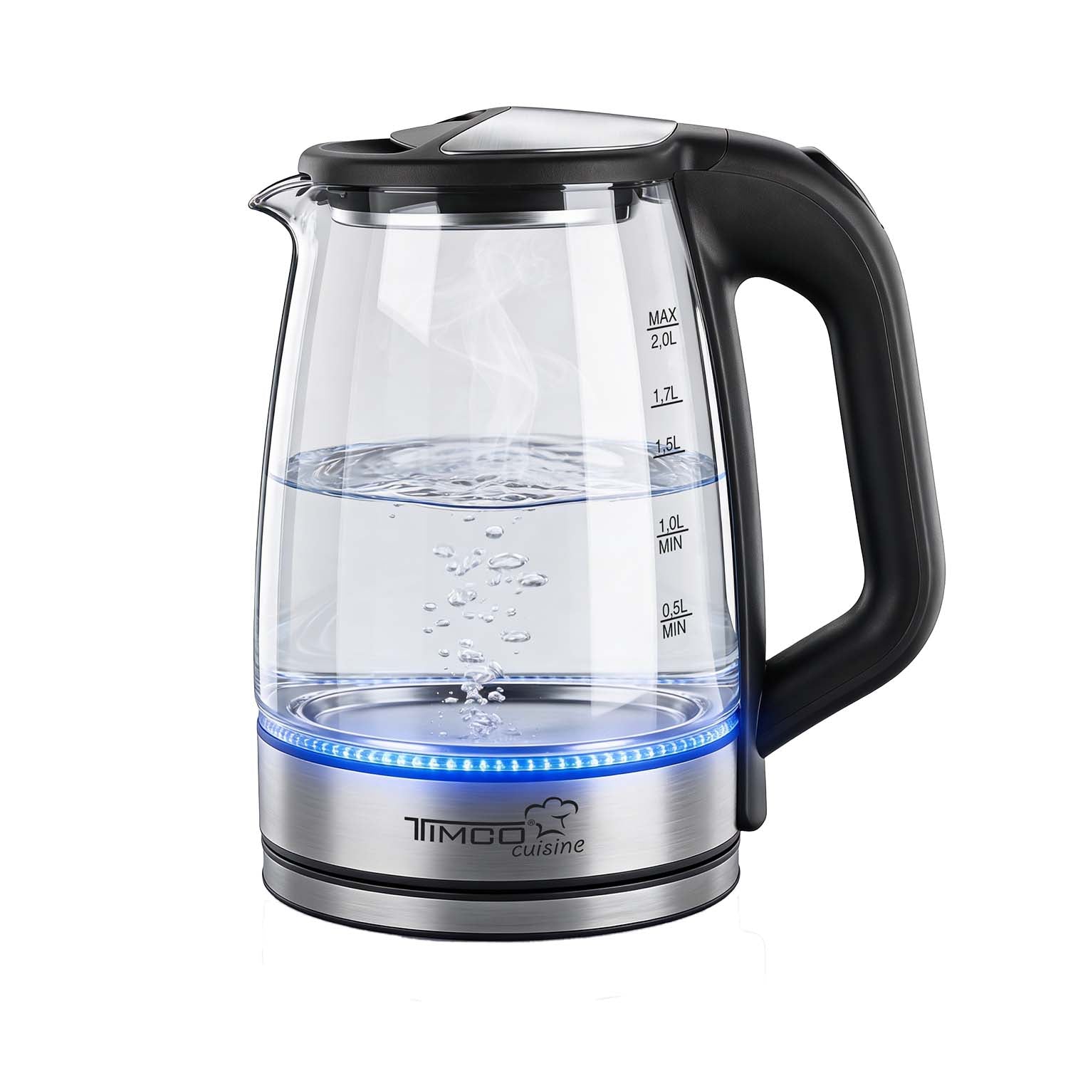 Tetera Electrica TIMCO JE901 Jarra de Vidrio Capacidad 2 L 1100W Potencia Apagado Automático — imagen 2