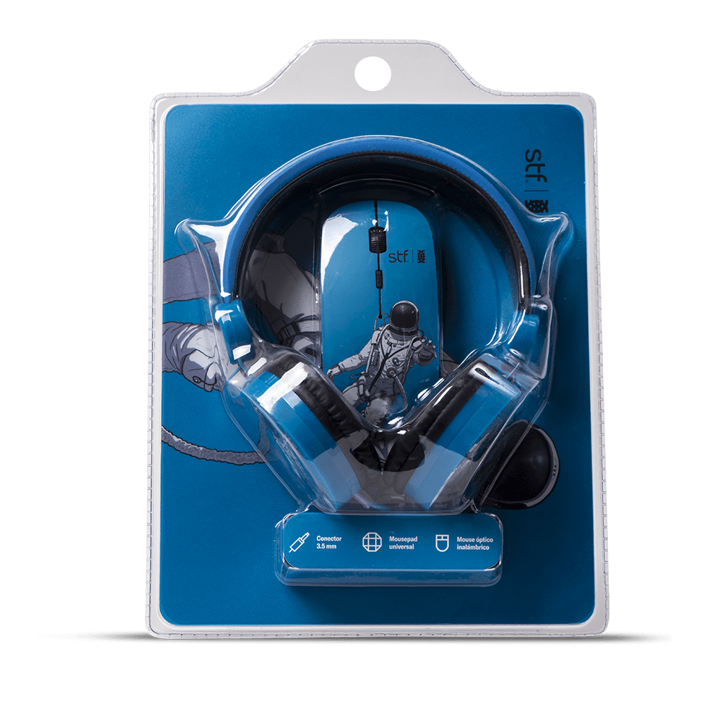 Kit Audífonos, mouse y mousepad STF Erick escalante 3 en 1 para computadora azul — imagen 6