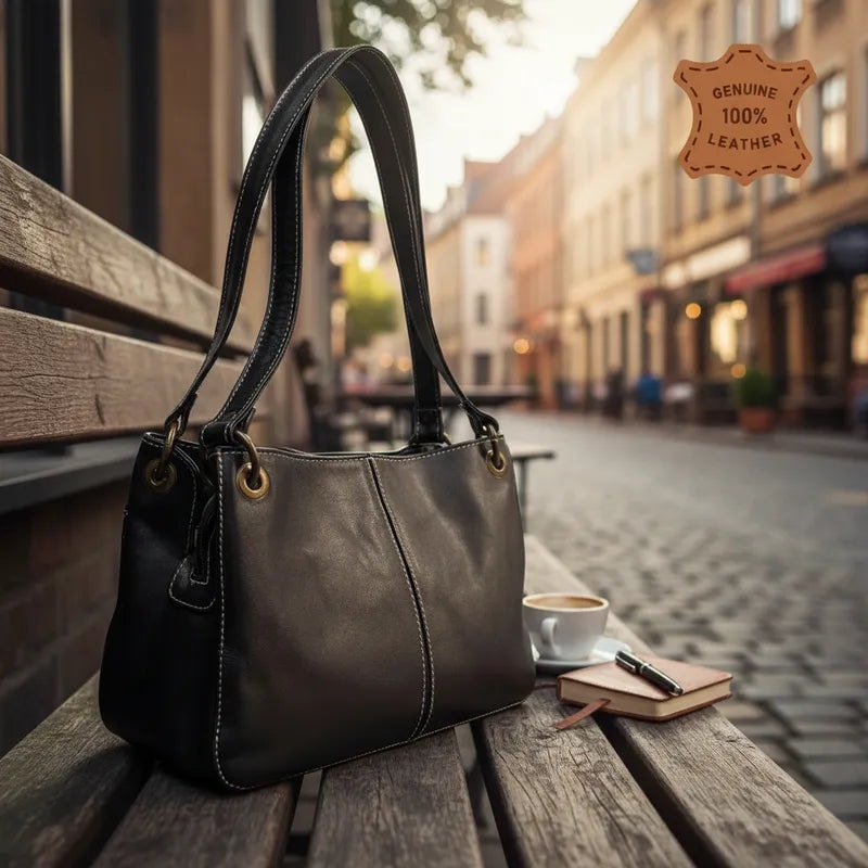 Bolsa Mujer Piel Legitima Cuero Marrón Roxy Hobo — imagen 2