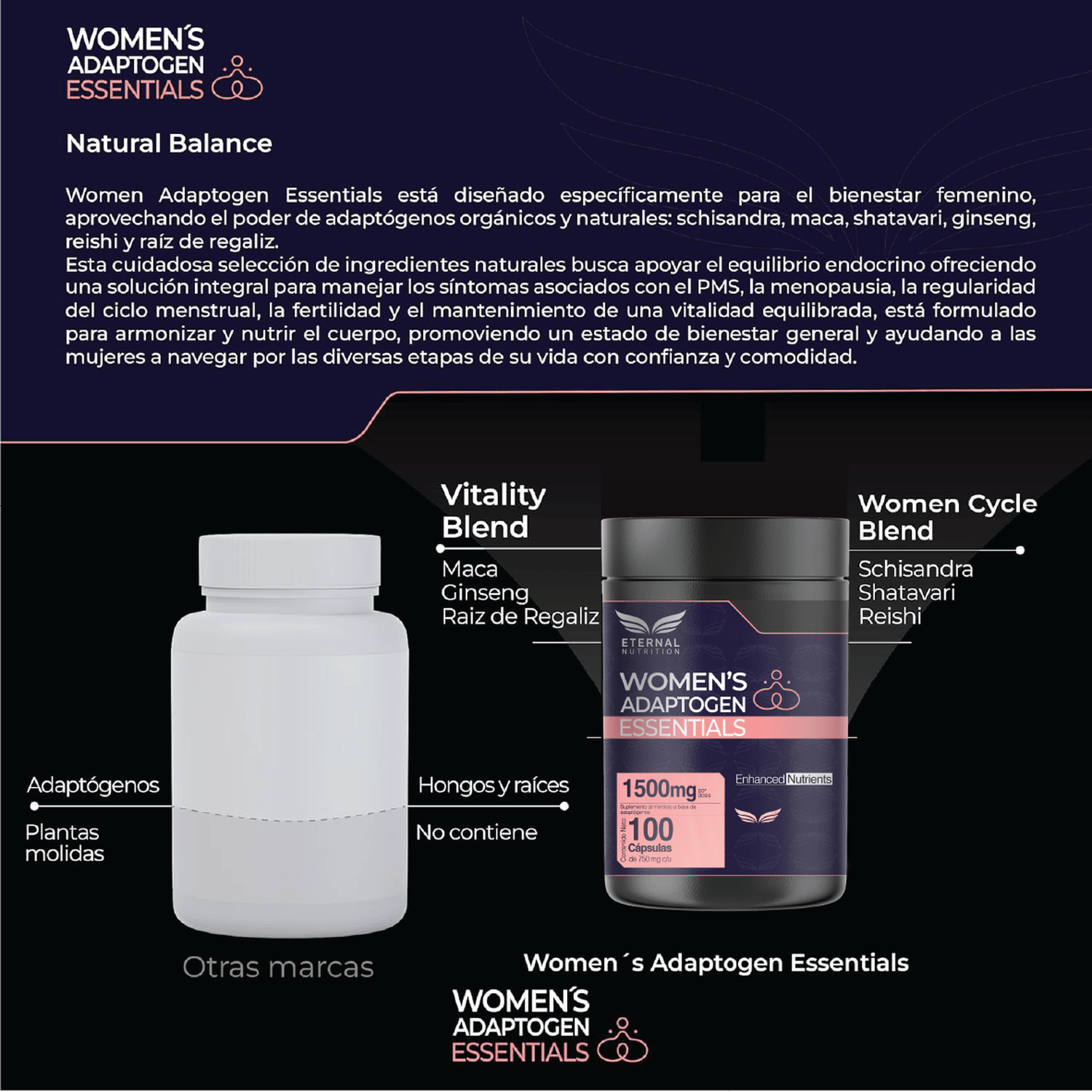Women's Essentials: Maca y Adaptógenos para Mujer, Schisandra + Shatavari + Reishi, 100 Cápsulas — imagen 4