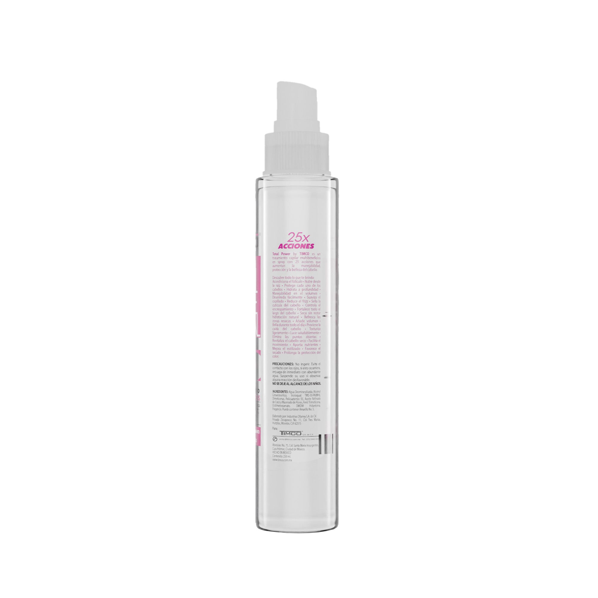 Spray Multibeneficios Protector térmico 25 en 1 Sin enjuague Unisex Total Power 60 ml Timco LIQ25 MINI — imagen 4