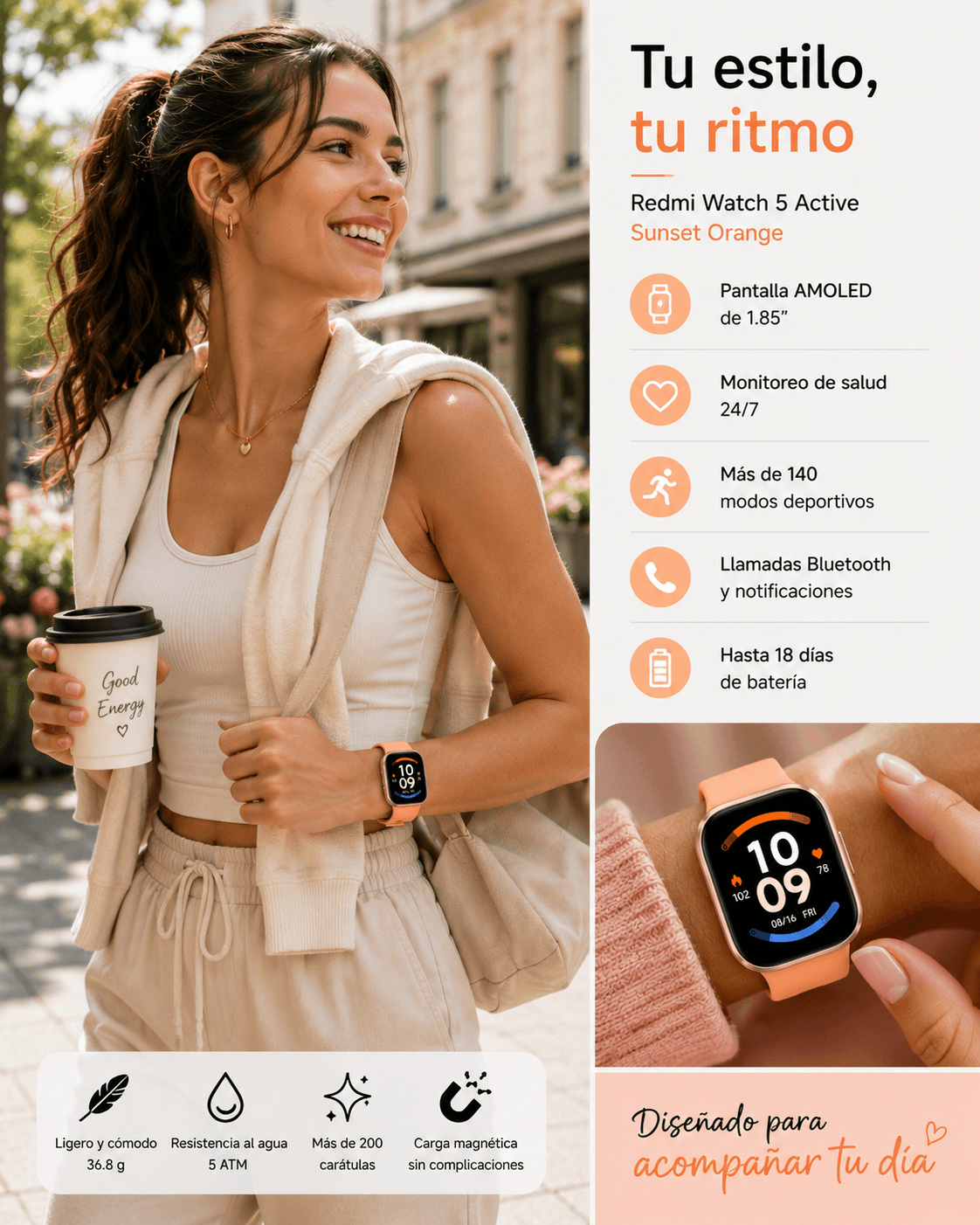 Smartwatch Xiaomi Redmi Watch 6 Active Naranja — imagen 11