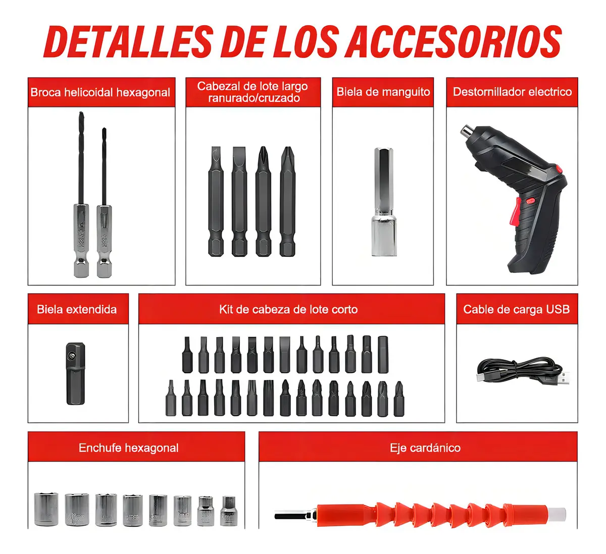 Destornillador Eléctrico Inalámbrico con 48 Accesorios y USB Recargable — imagen 4