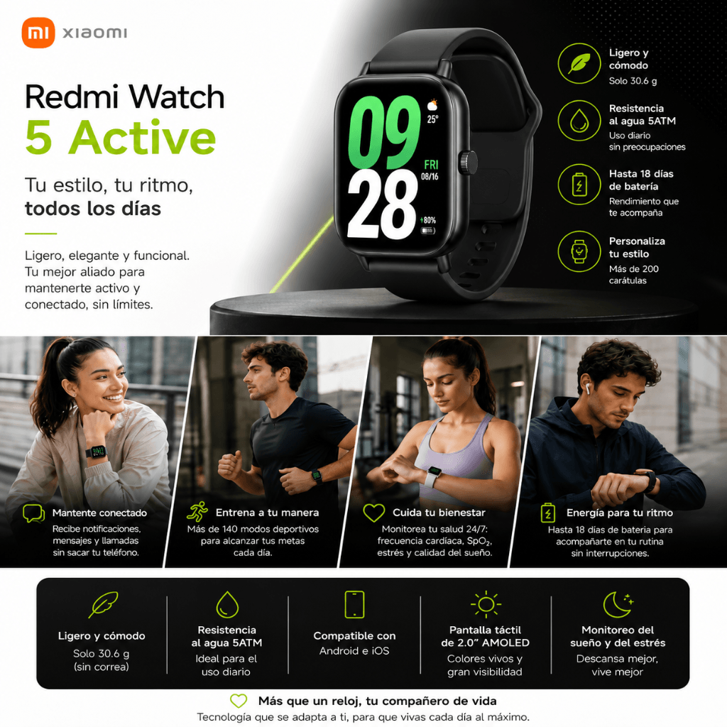 SMARTWATCH WATCH 5 ACTIVE (NEGRO) CON AUDIFONOS HH T-55 DOBLE (NEGRO) — imagen 7