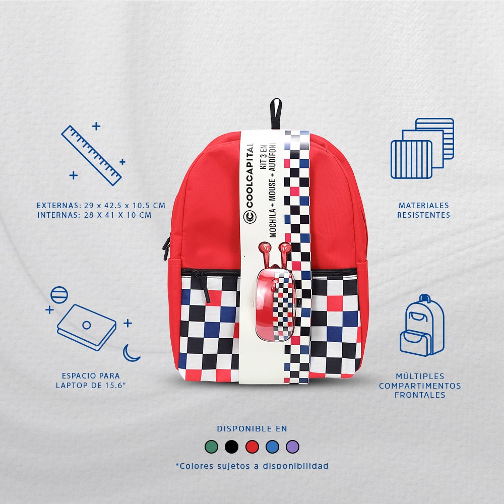 Mochila para laptop + mouse alámbrico CoolCapital Cuadros 15" pulgadas combo — imagen 12