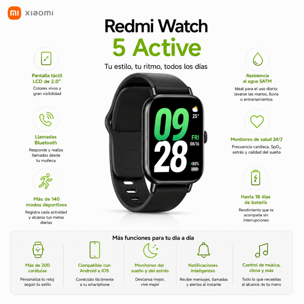 SMARTWATCH WATCH 5 ACTIVE (NEGRO) CON AUDIFONOS HH T-55 DOBLE (NEGRO) — imagen 5