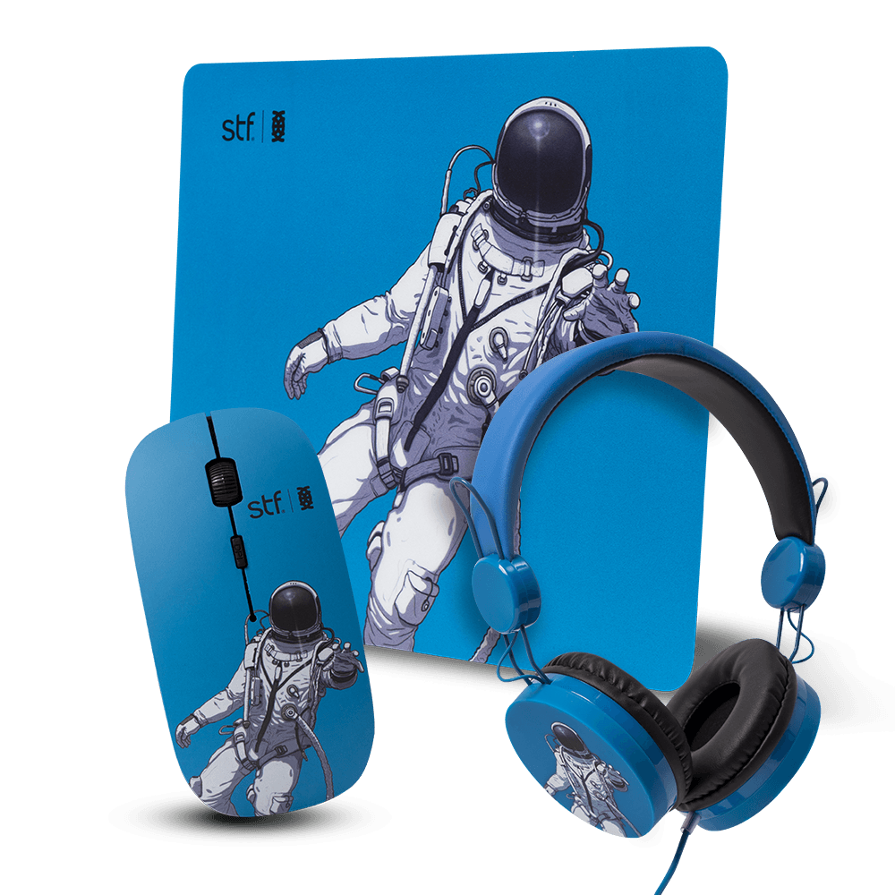 Kit Audífonos, mouse y mousepad STF Erick escalante 3 en 1 para computadora azul — imagen 2