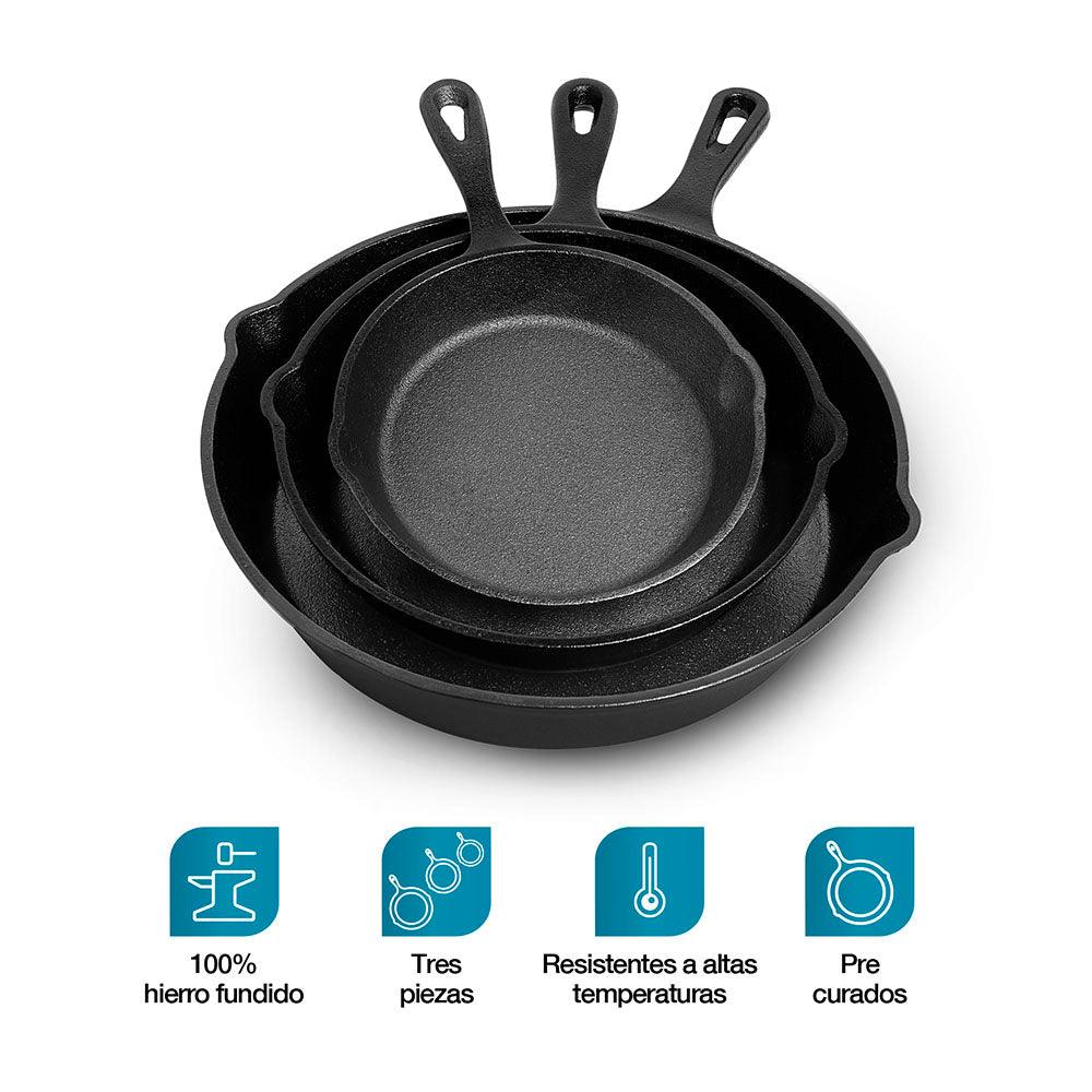 Set de 3 Sartenes de Hierro Fundido Antiadherente para Cocina — imagen 2