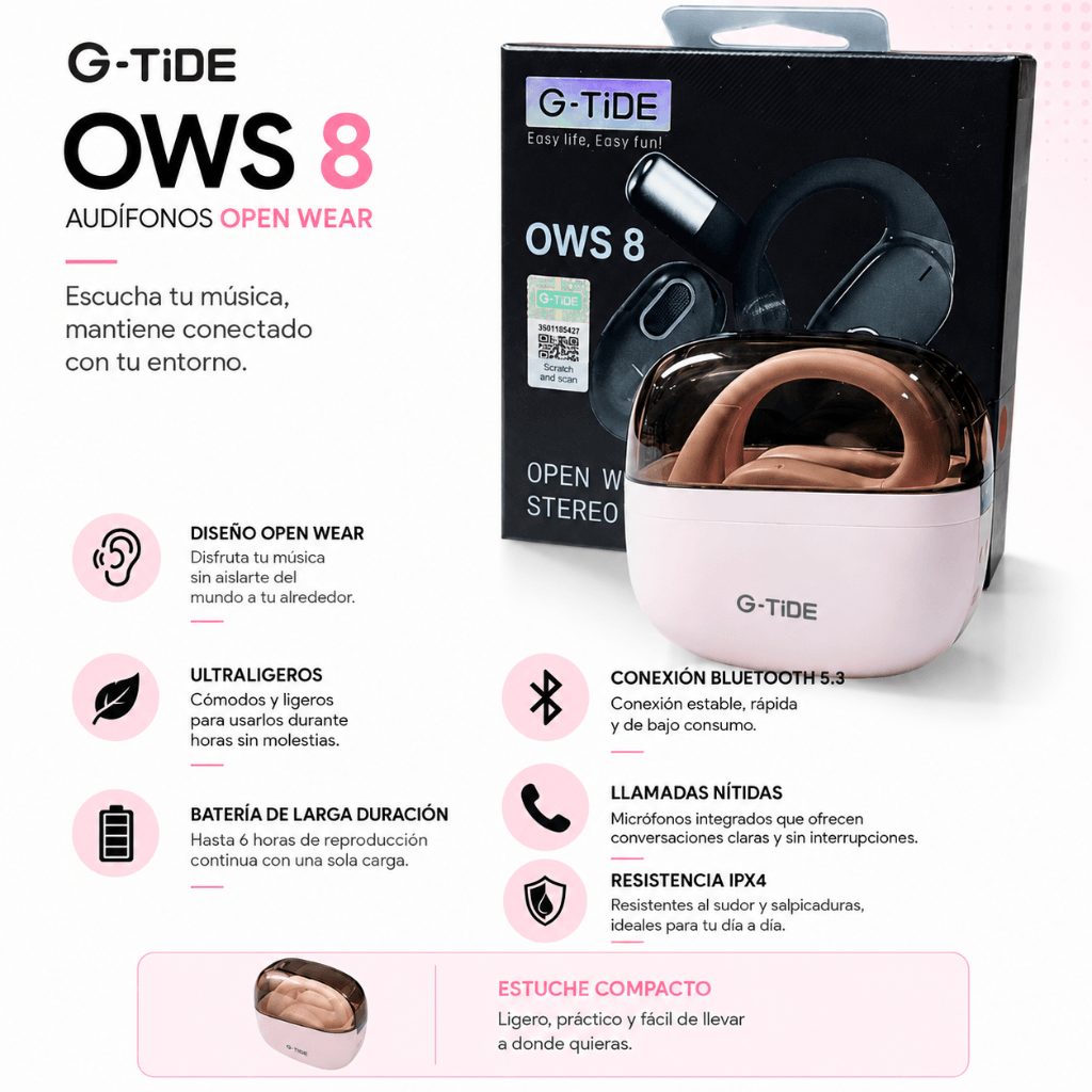 SMARTWATCH FUTUREM DW01 (DORADO) + AUDIFONOS G-TIDE OWS 8 (ROSA) — imagen 6