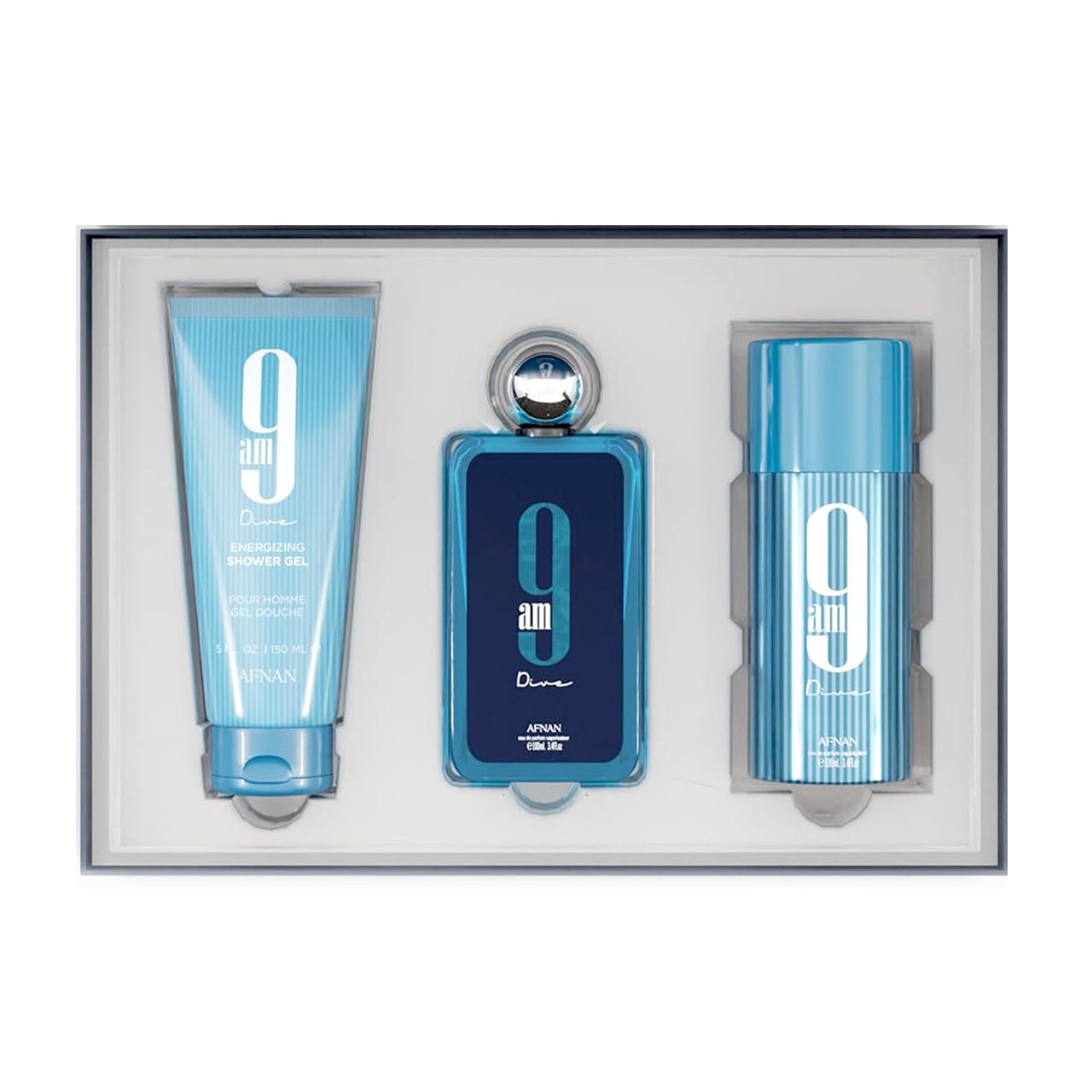 Perfume Arabe Afnan 9AM Dive Set Unisex EDP 100ml + Shower Gel + Deo — imagen 3