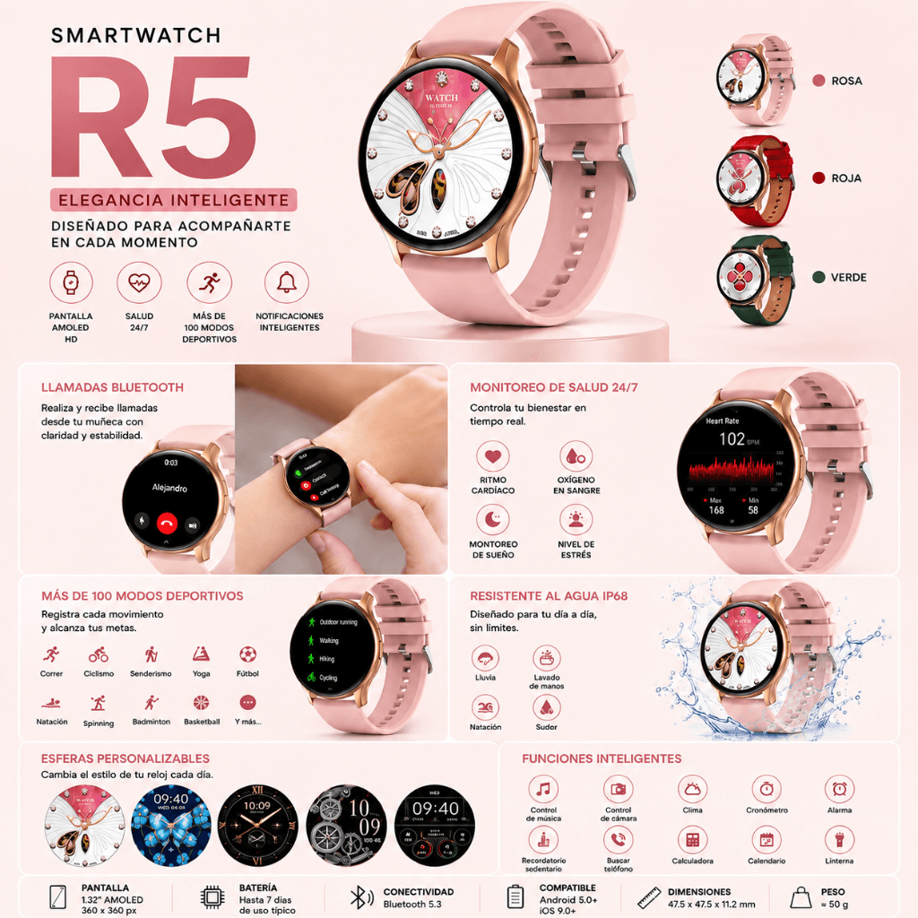 BOCINA XIAOMI SOUND POCKET (ROSA) + SMARTWATCH G-TIDE R5 (DORADA) — imagen 4
