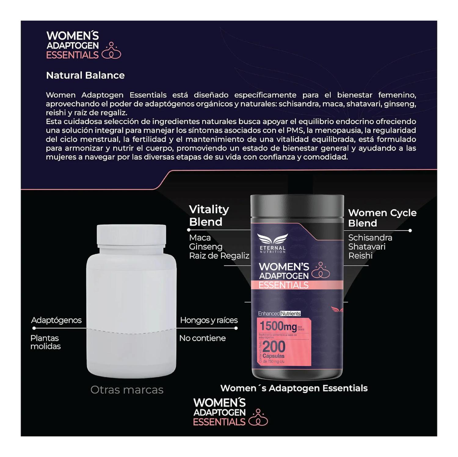Women's Essentials: Maca y Adaptógenos para Mujer, Schisandra + Shatavari + Reishi, 200 Cápsulas — imagen 2
