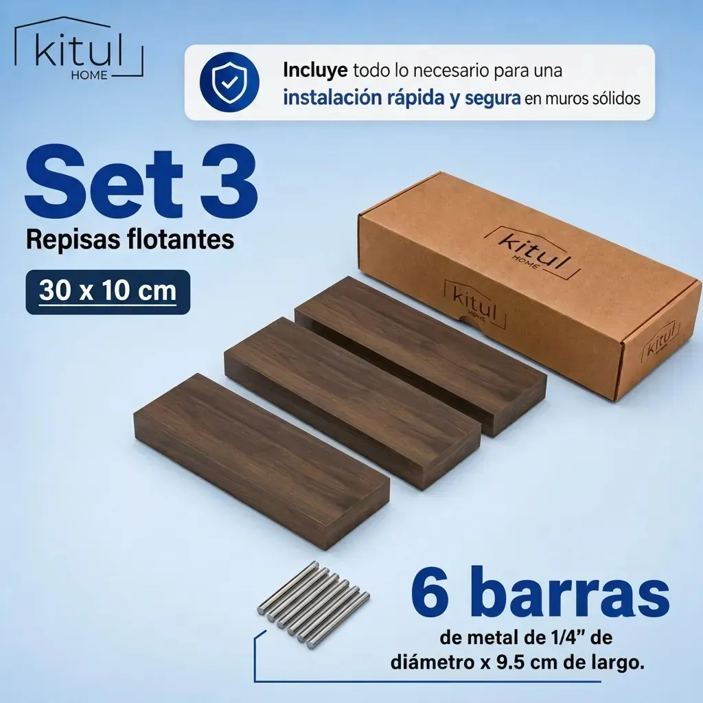 Repisas Flotantes de Madera 30 x 15 cm – Set para Decoración de Pared — imagen 2