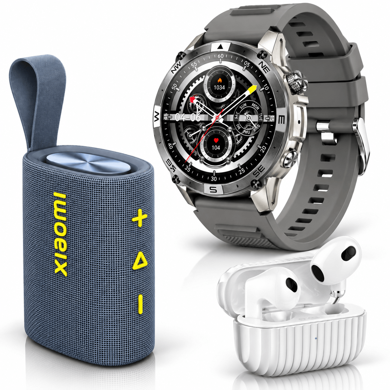 SMARTWACTH G-TIDE R6 PRO (GRIS) + BOCINA SOUND POCKET (AZUL) + AUDIFONOS G-TIDE H21 (PLATA) — imagen 2