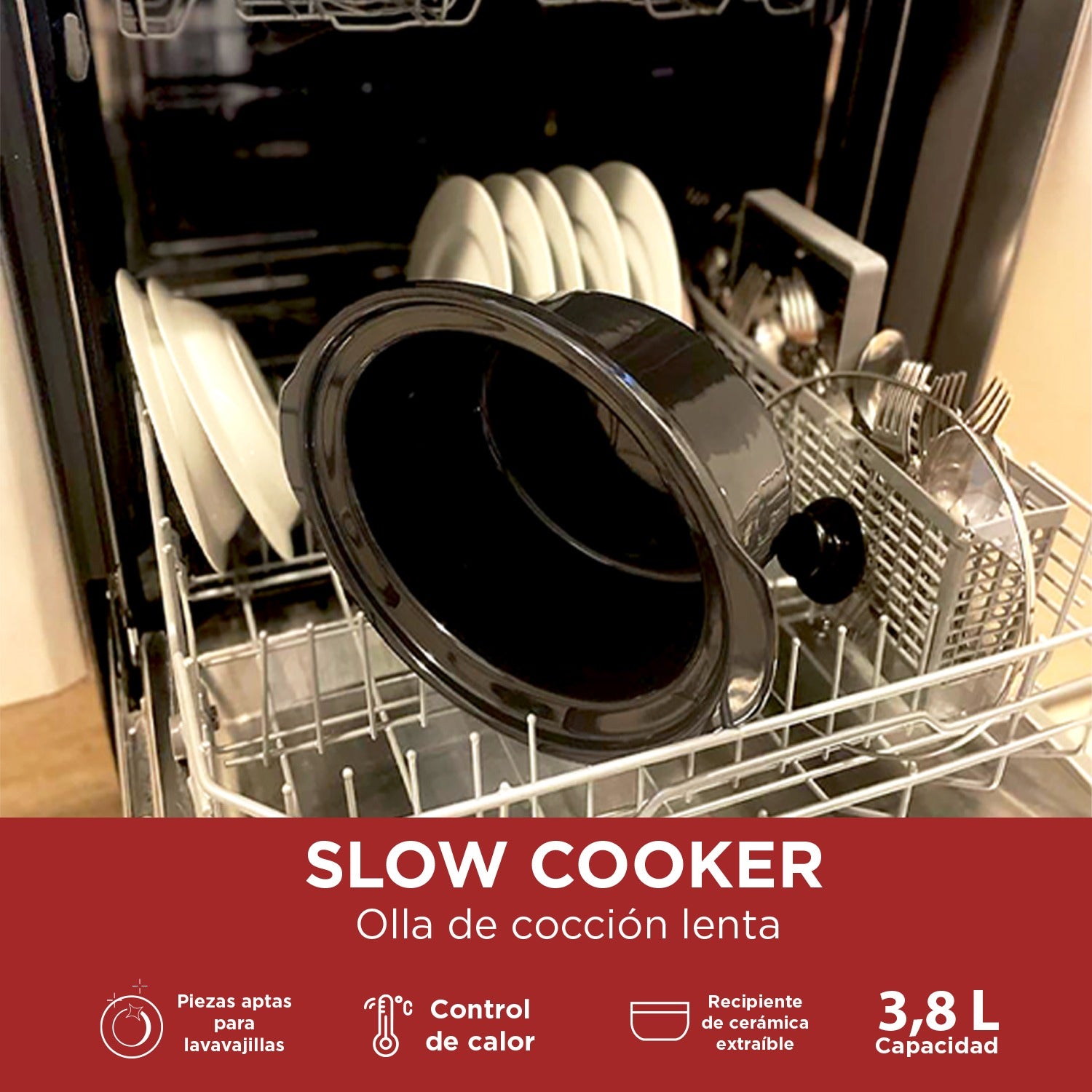 Olla Lento Cocimiento 3.8 Litros Tazon de Ceramica Potencia 200 W Olla Electrica Timco SLOW-350WZ — imagen 6