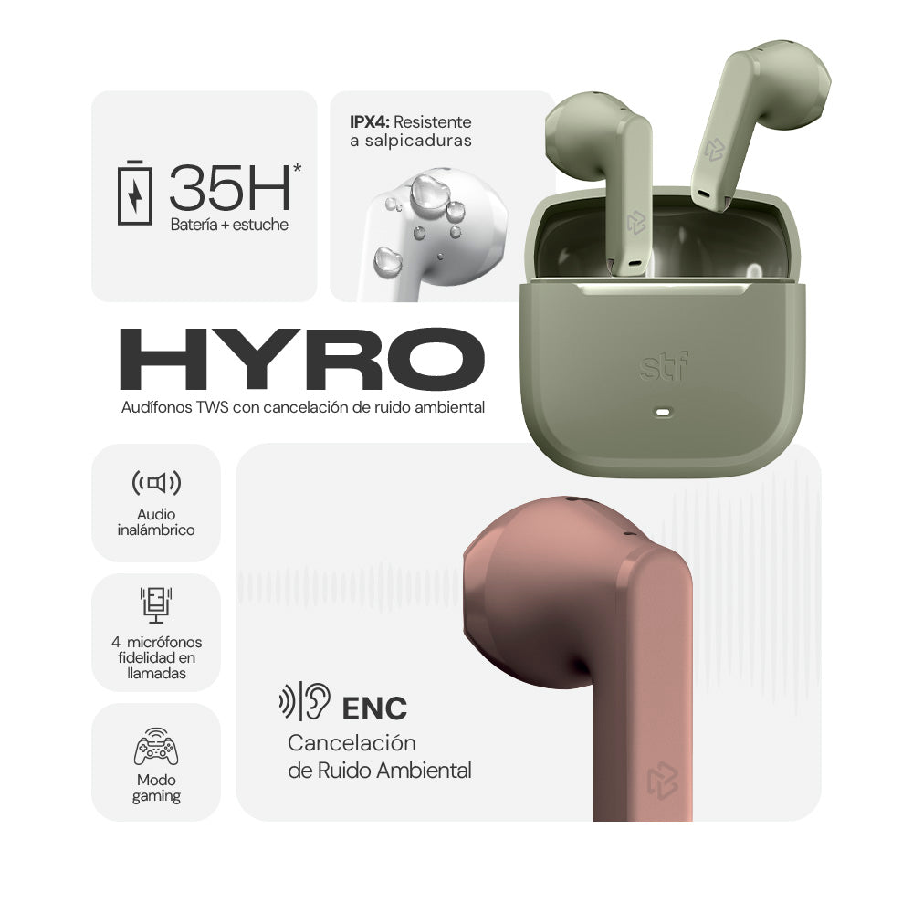 Audífonos Inalámbricos Tws HYRO STF 36hrs Uso ENC Blanco — imagen 7