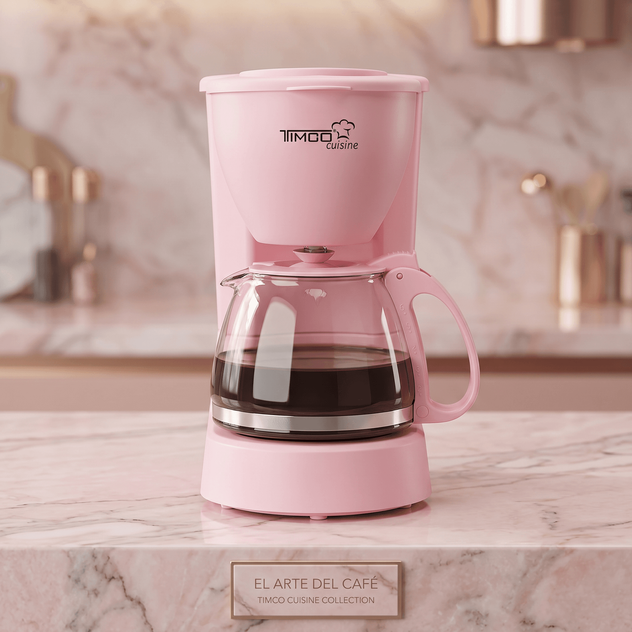 Cafetera Eléctrica Rosa 750 ml Filtro Permanente Antigoteo con Placa Calefactora CAFWJ9008 Timco — imagen 2
