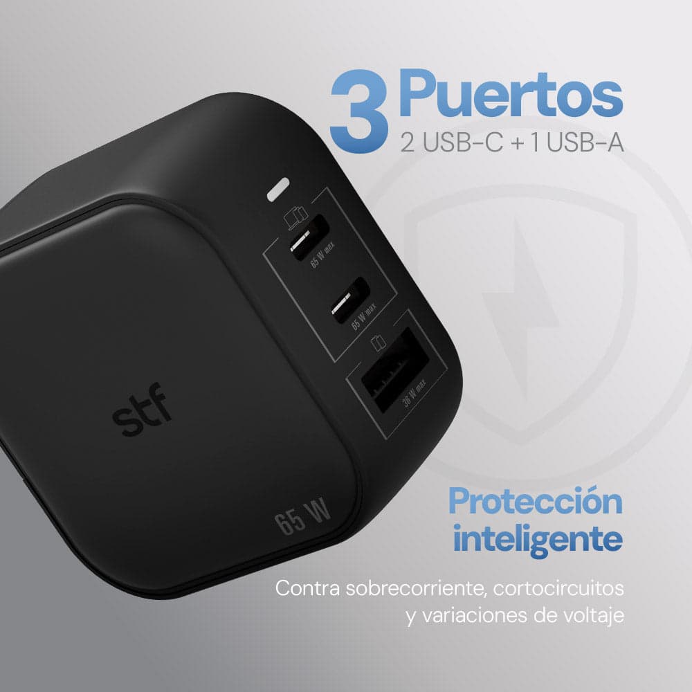 Cargador Pared GaN 65W 3 Salidas + Adaptadores UK/EU/AU Carga Ultra Rápida — imagen 6