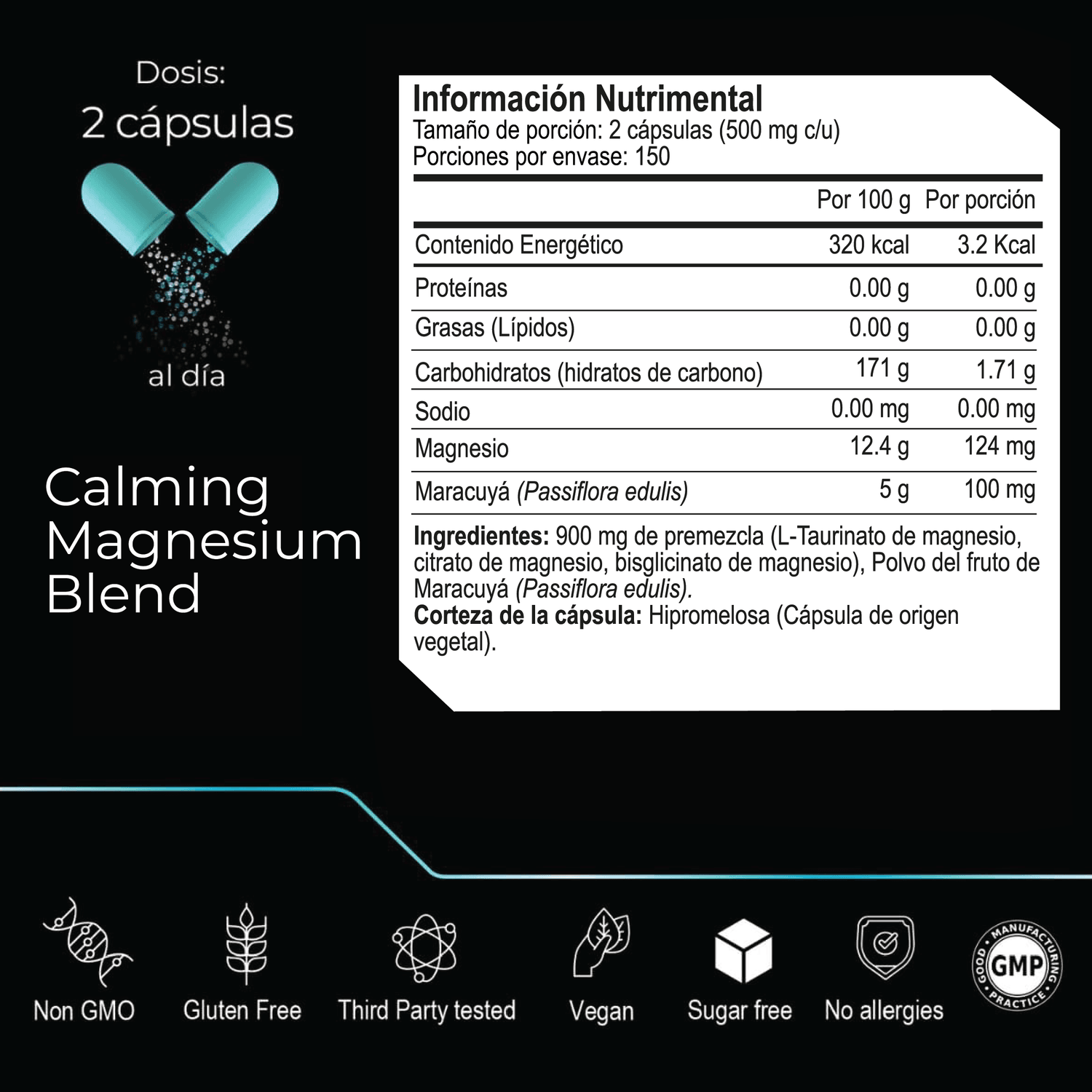 Calming Blend: Magnesio Quelado 3 en 1, Bisglicinato, Citrato y L-Treonato de Magnesio, 300 Cápsulas — imagen 7