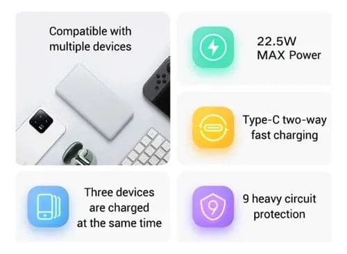 Bateria Xiaomi Power Bank 10000mAh 22.5w Lite - Blanco — imagen 6