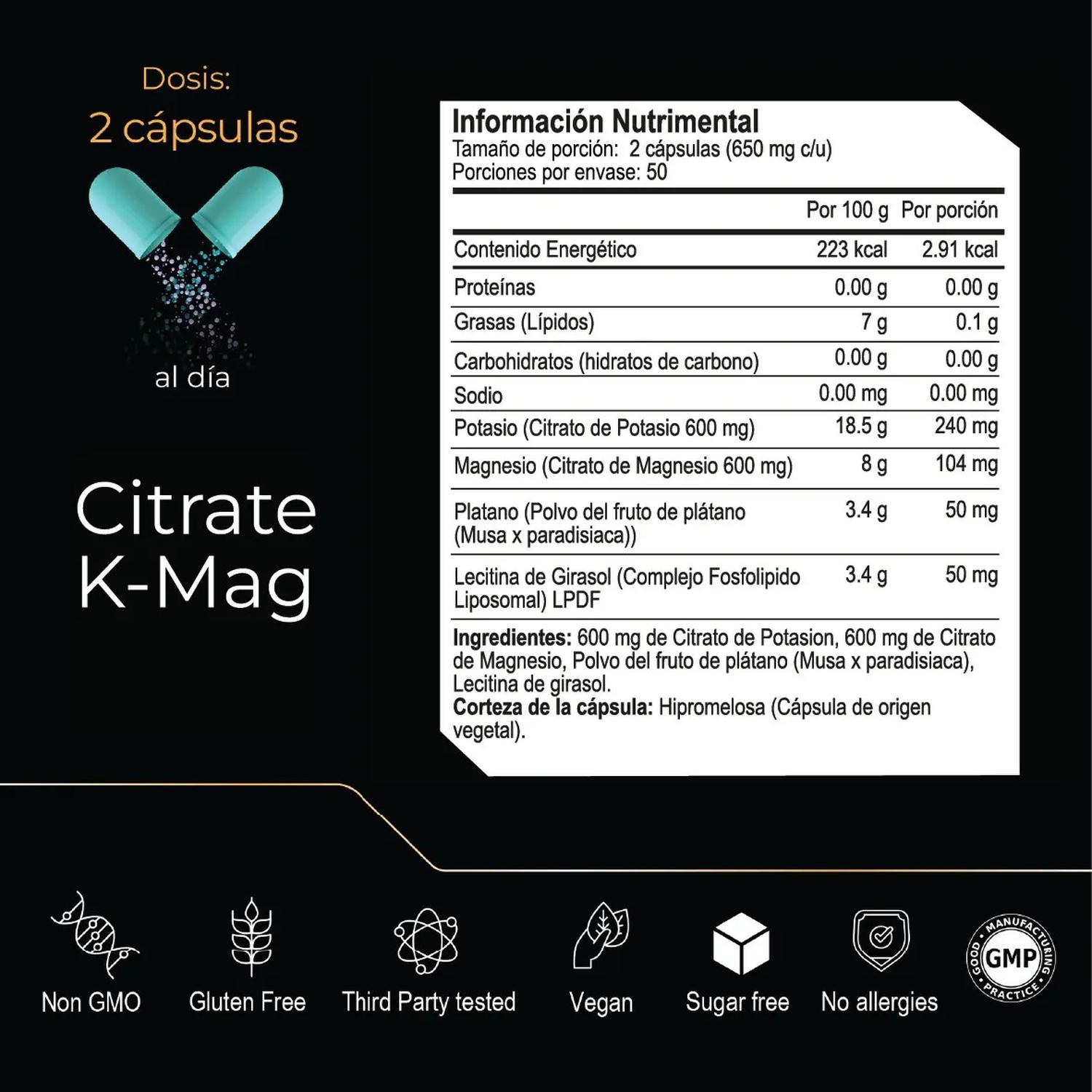 Ultra Pure: Citrato de Magnesio y Citrato de Potasio, Electrolitos + Función Muscular, 100 Cápsulas — imagen 6