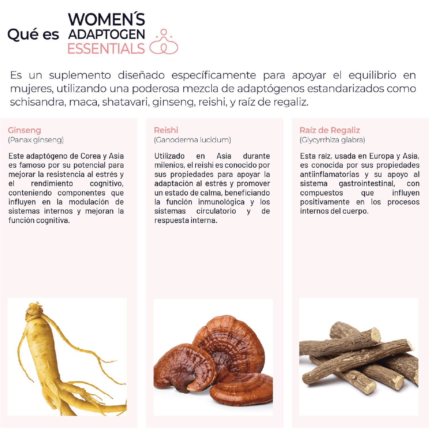 Women's Essentials: Maca y Adaptógenos para Mujer, Schisandra + Shatavari + Reishi, 100 Cápsulas — imagen 2