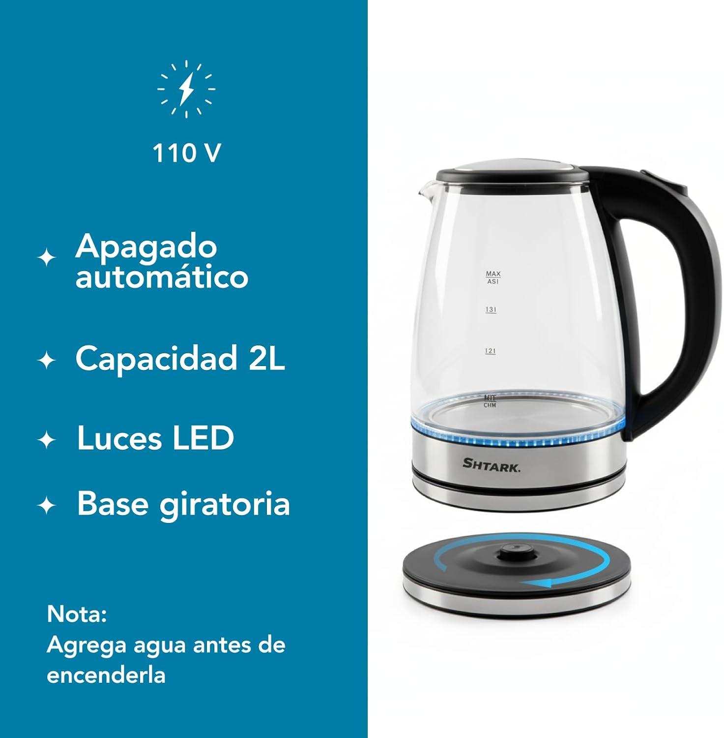 Hervidor Eléctrico de Vidrio Shtark 2 L con Luz LED Azul 1000 W — imagen 5