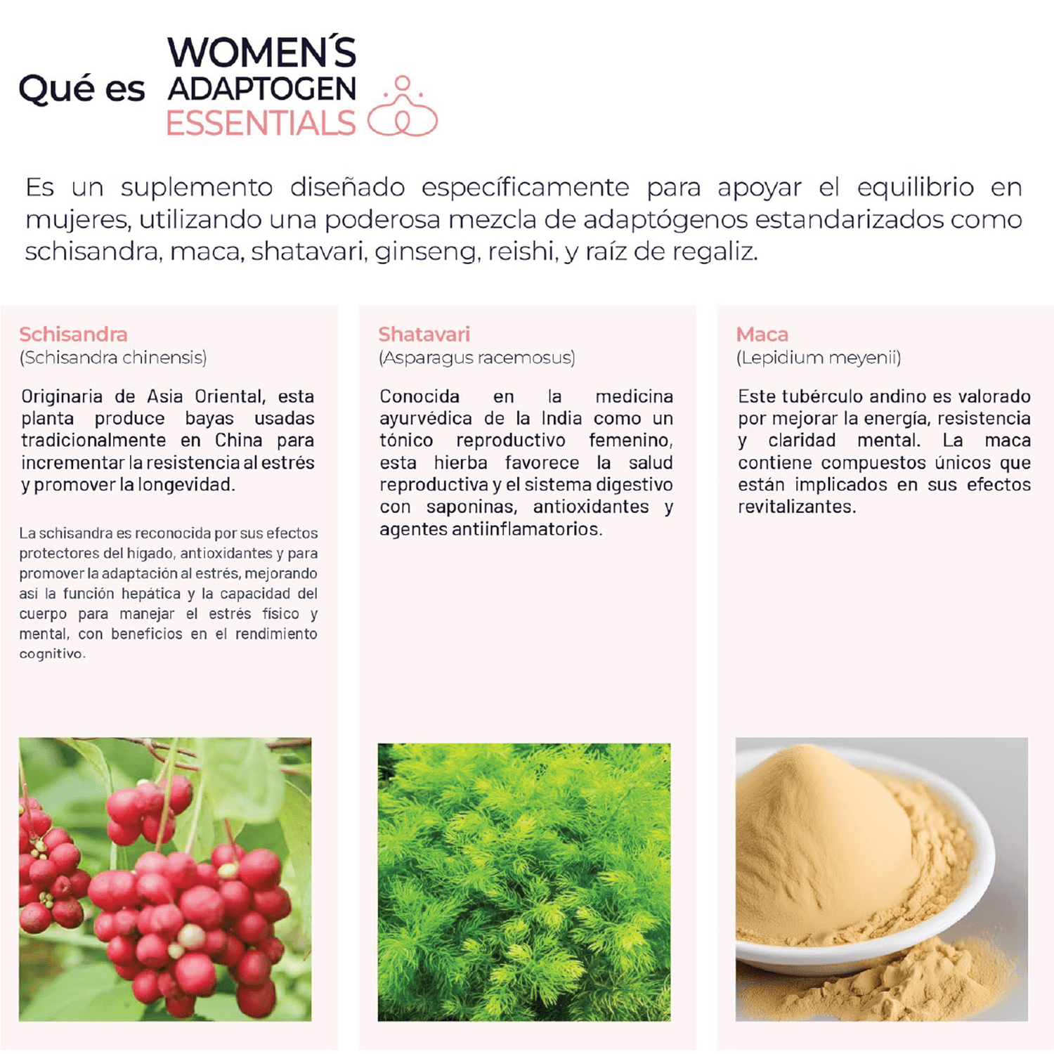 Women's Essentials: Maca y Adaptógenos para Mujer, Schisandra + Shatavari + Reishi, 100 Cápsulas — imagen 8