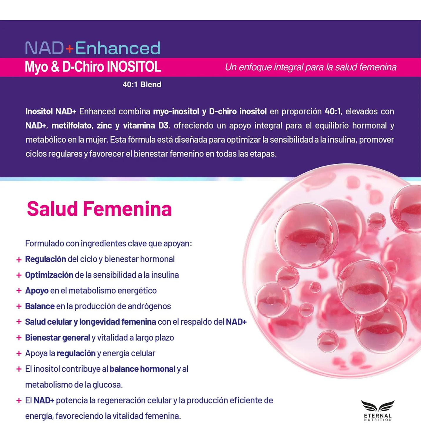 Inositol 40:1 Myo & D-Chiro con Precursores NAD+, NR + NMN + Folato + D3, 200 Porciones — imagen 4
