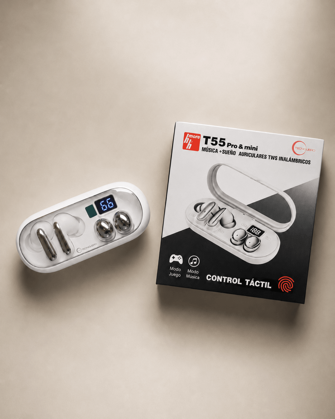 Audífonos 2 en 1 HH More T55 Pro & Mini TWS Inalámbricos Bluetooth con Control Táctil — imagen 2