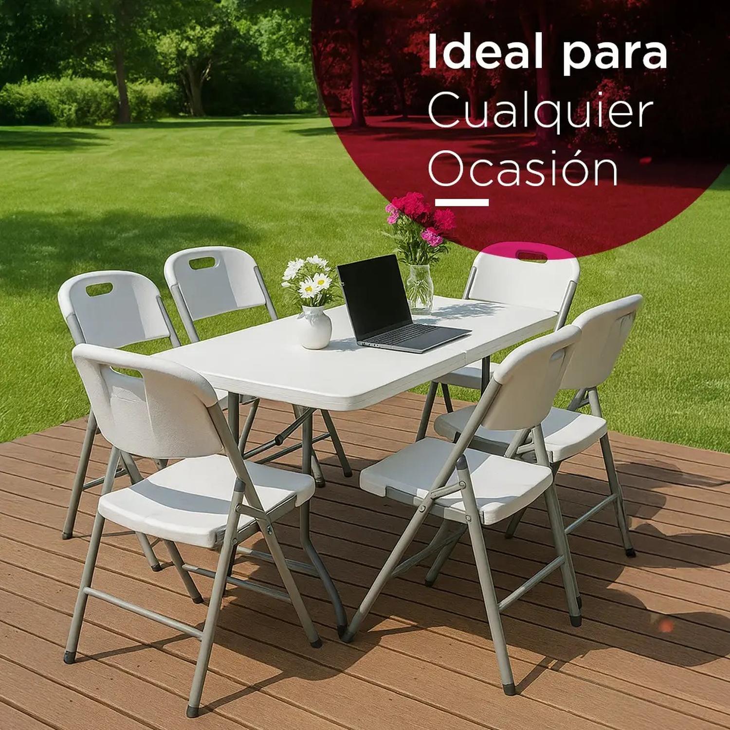 Sillas Plegables Cuory Blancas con Estructura Metálica Paquete de 6 — imagen 2