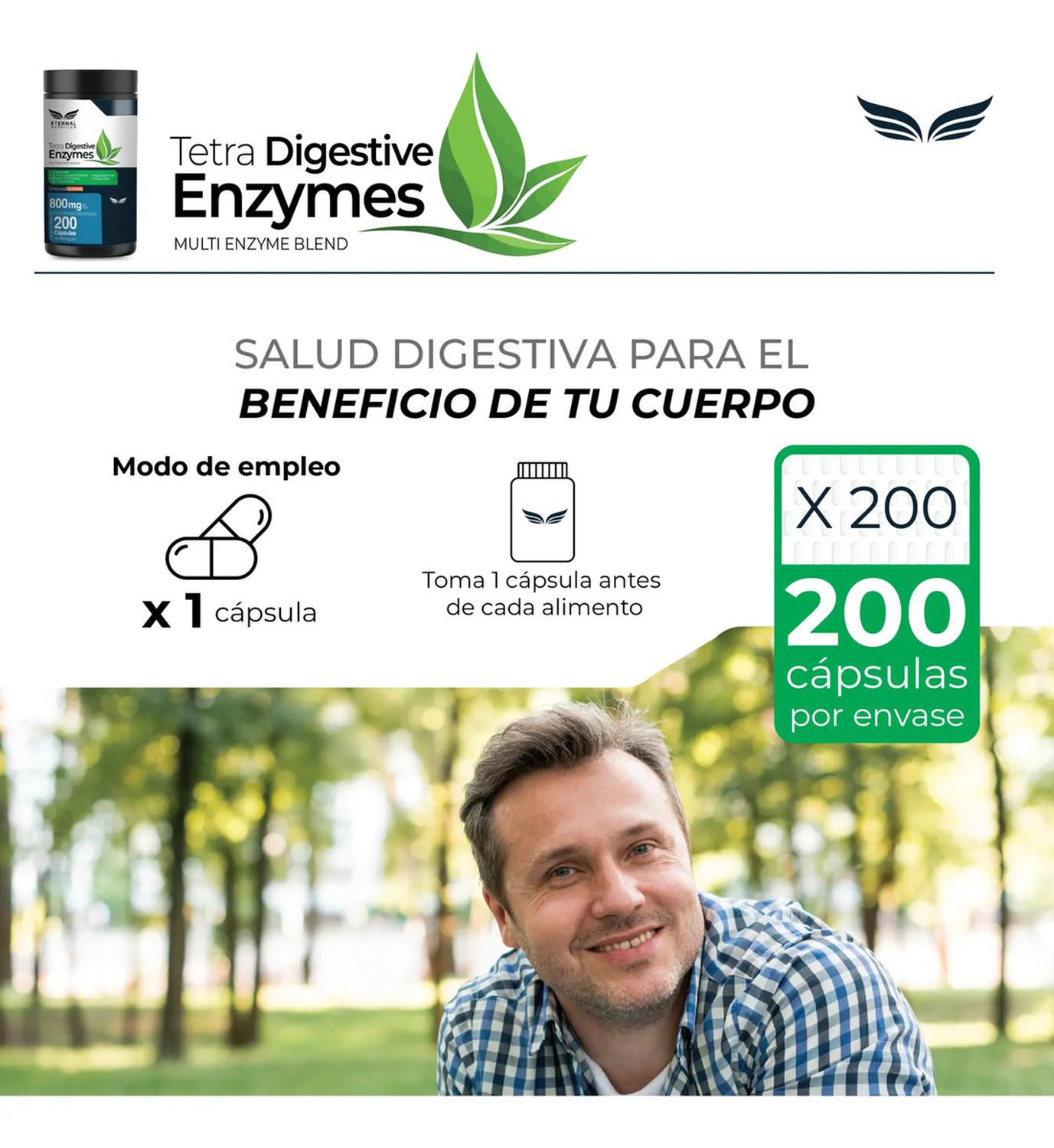 Tetra Enzimas Digestivas, 9 Enzimas + 13 Probióticos y Prebióticos + Magnesio, 200 Cápsulas — imagen 4
