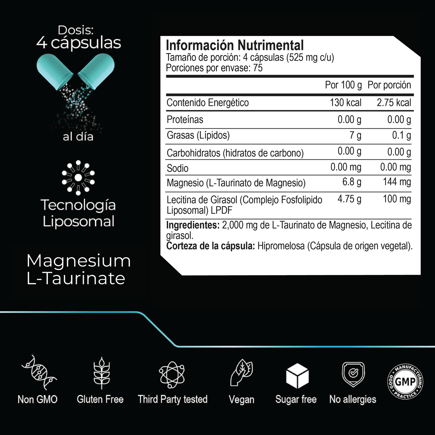 Ultra Pure: L-Taurinato de Magnesio Liposomal, Alta Biodisponibilidad, Claridad Mental, 300 Cápsulas — imagen 2