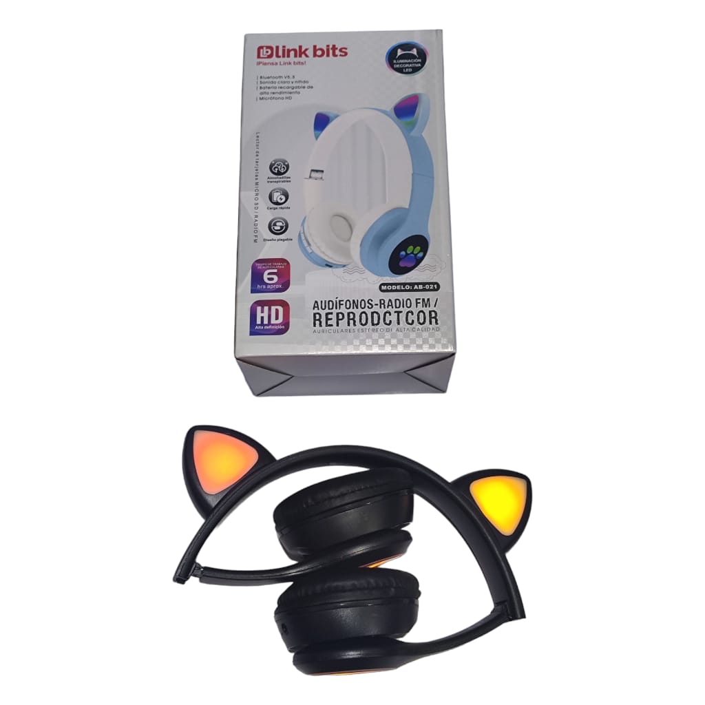 Audífonos Gatica Bluetooth, luces led, Radio FM, diadema plegables. — imagen 3