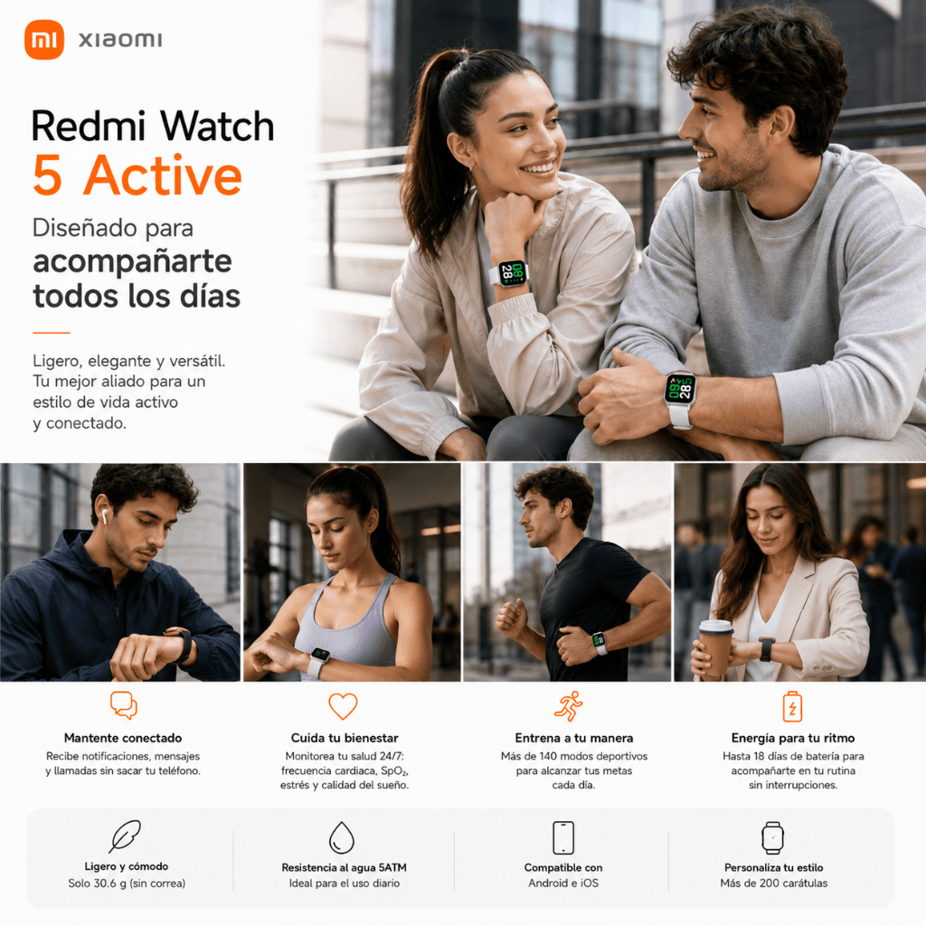 SMARTWATCH REDMI WATCH 5 ACTIVE (PLATA)+ AUDIFINOS 2 EN 1 HH MORE T55 PRO & MINI TWS (PLATA) — imagen 9