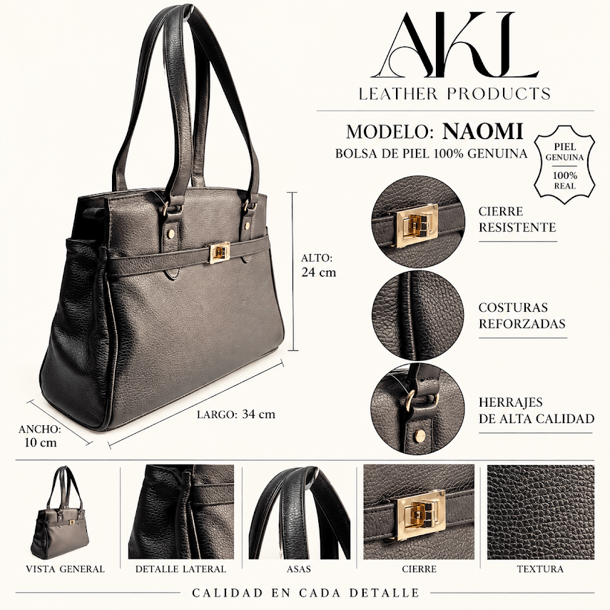 Bolsa De Piel Mujer Con Cierre Y Antirrobo Naomi — imagen 2