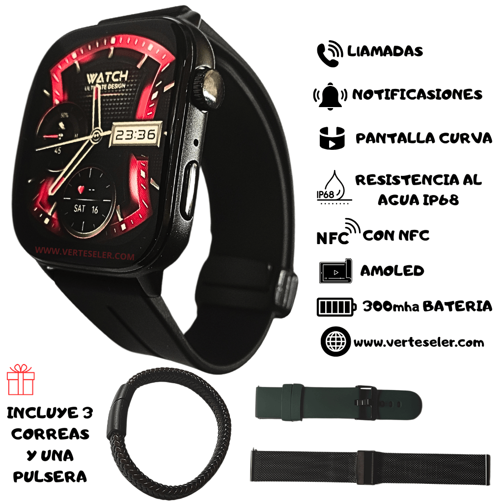 Reloj inteligente G-tide S6 pro smartwatch, pantalla curva amoled, con 3 correas y una pulsera regalo, llamadas, notificaciones — imagen 2