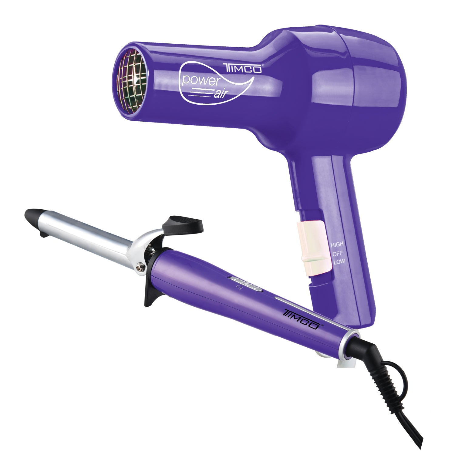 Kit Combo Secadora de Cabello y Tenaza Rizadora 19 mm Morado Timco COMTC1800TR21 — imagen 2