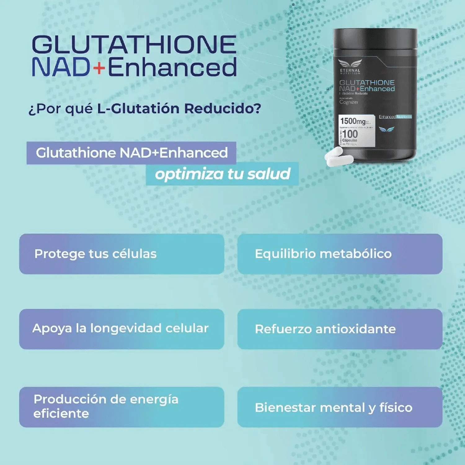 Essentials: L-Glutatión con NAD+, Cognizin Citicolina y Aminoácidos, Antioxidante, 100 Cápsulas — imagen 3