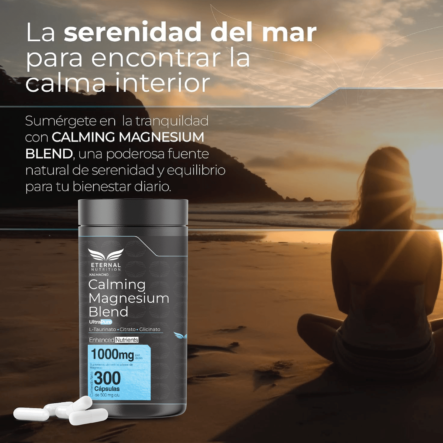 Calming Blend: Magnesio Quelado 3 en 1, Bisglicinato, Citrato y L-Treonato de Magnesio, 300 Cápsulas — imagen 3