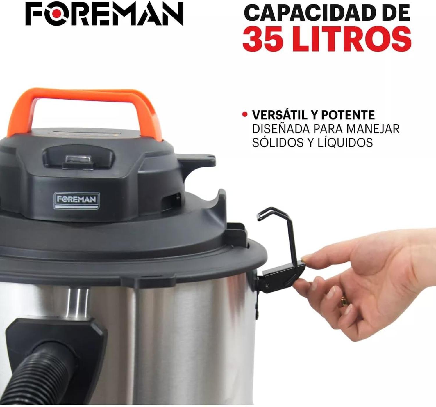 Aspiradora Foreman 35L 2200W Acero Inoxidable Seco Húmedo — imagen 3
