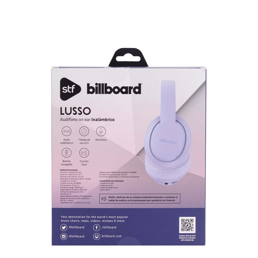 Audifonos Inalambricos On Ear Lusso STF - Billboard 52hrs Uso Morado — imagen 9