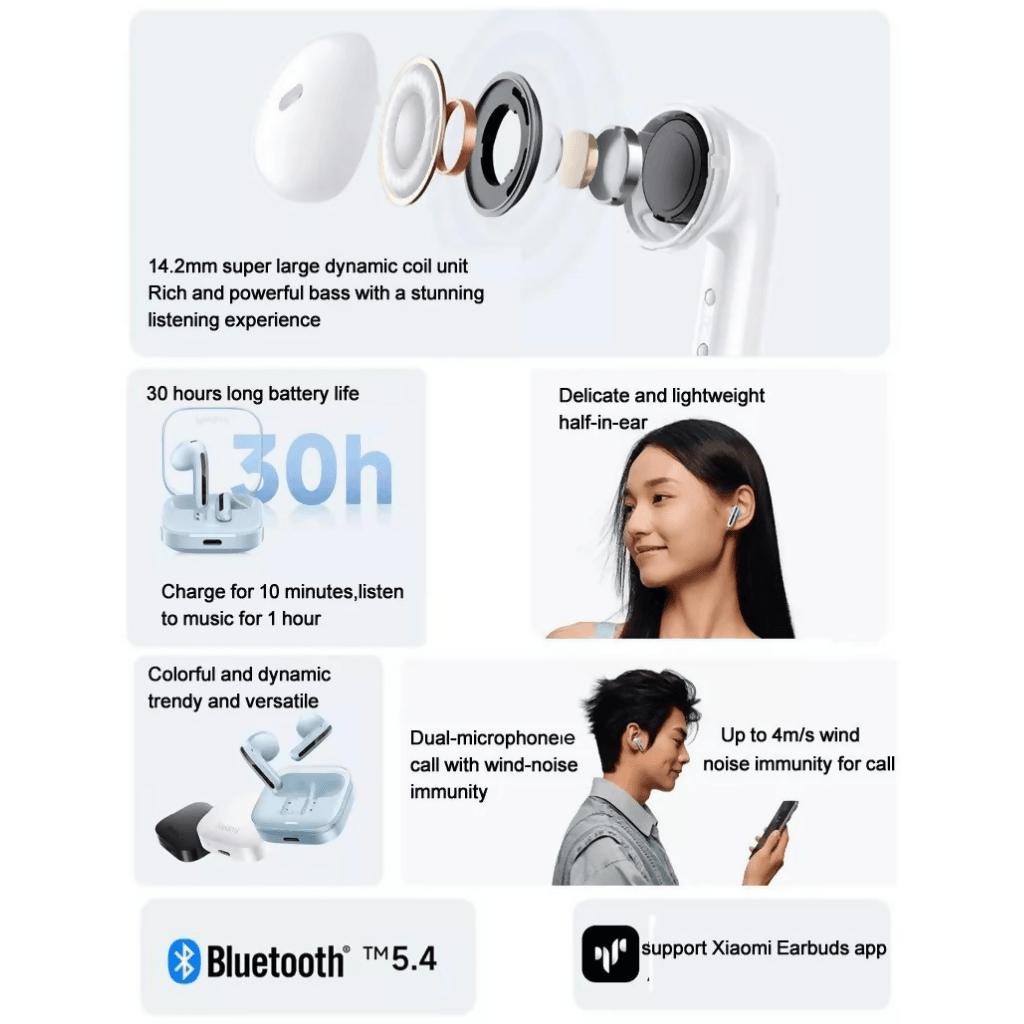 Audífonos Xiaomi Redmi Buds 6 Active inalámbricos bluetooth 5.4. Negro — imagen 7