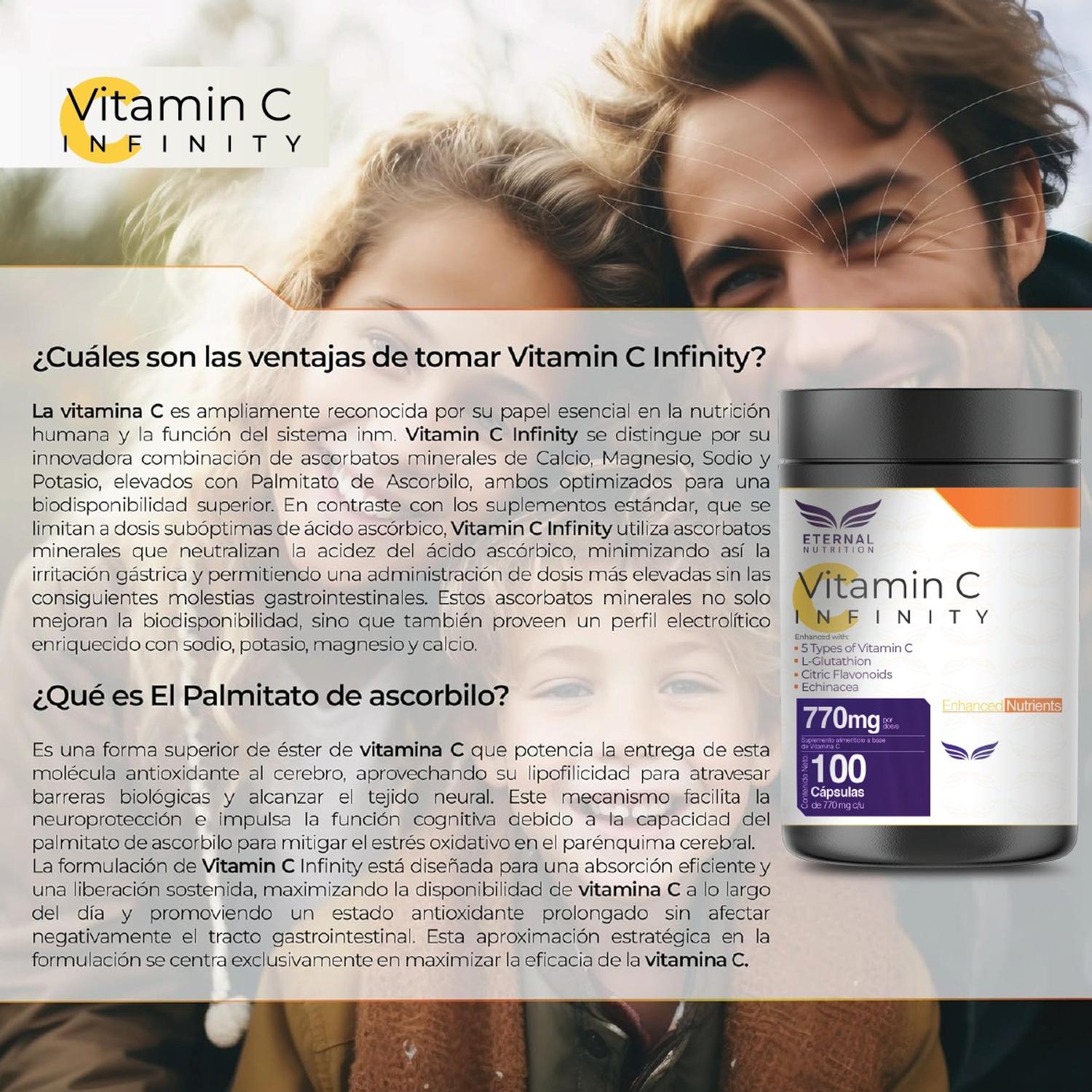 Infinity: Vitamina C + L-Glutatión, Zinc + Flavonoides, para Síntesis de Colágeno, 100 Cápsulas — imagen 8
