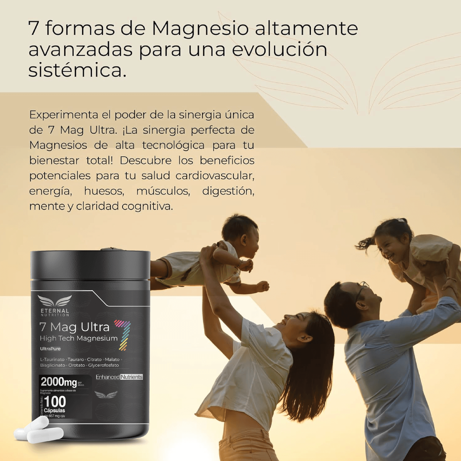 Seven Mag Ultra: Magnesio Complex 7 en 1 con Glicinato, Citrato, L-Taurinato y más, 100 Cápsulas — imagen 3
