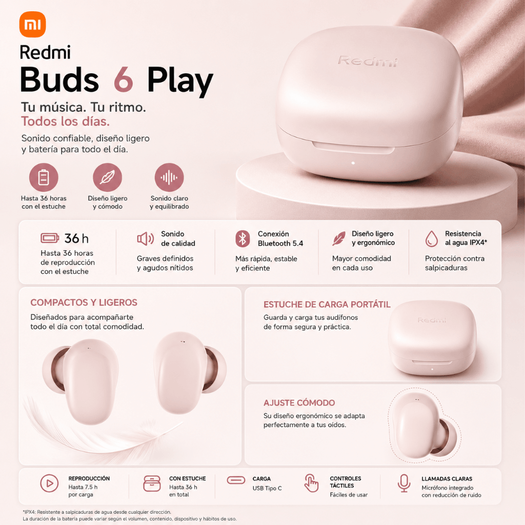 SMARTWATCH FUTUREM DW01 (DORADO) + AUDIFONOS REDMI BUDS 6 PLAY (ROSA) + BOCINA SANAG X6S (ROSA) — imagen 7