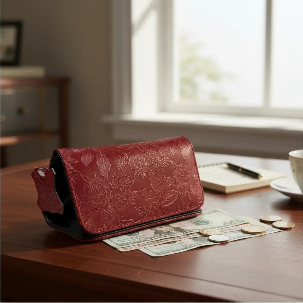 Cartera De Dama Piel Legitima Genuina Ternera Grabada Pequeña Mini — imagen 3