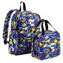 Set de Mochila Charly Dinosaurio Niño Escolar Lonchera Azul Infantil