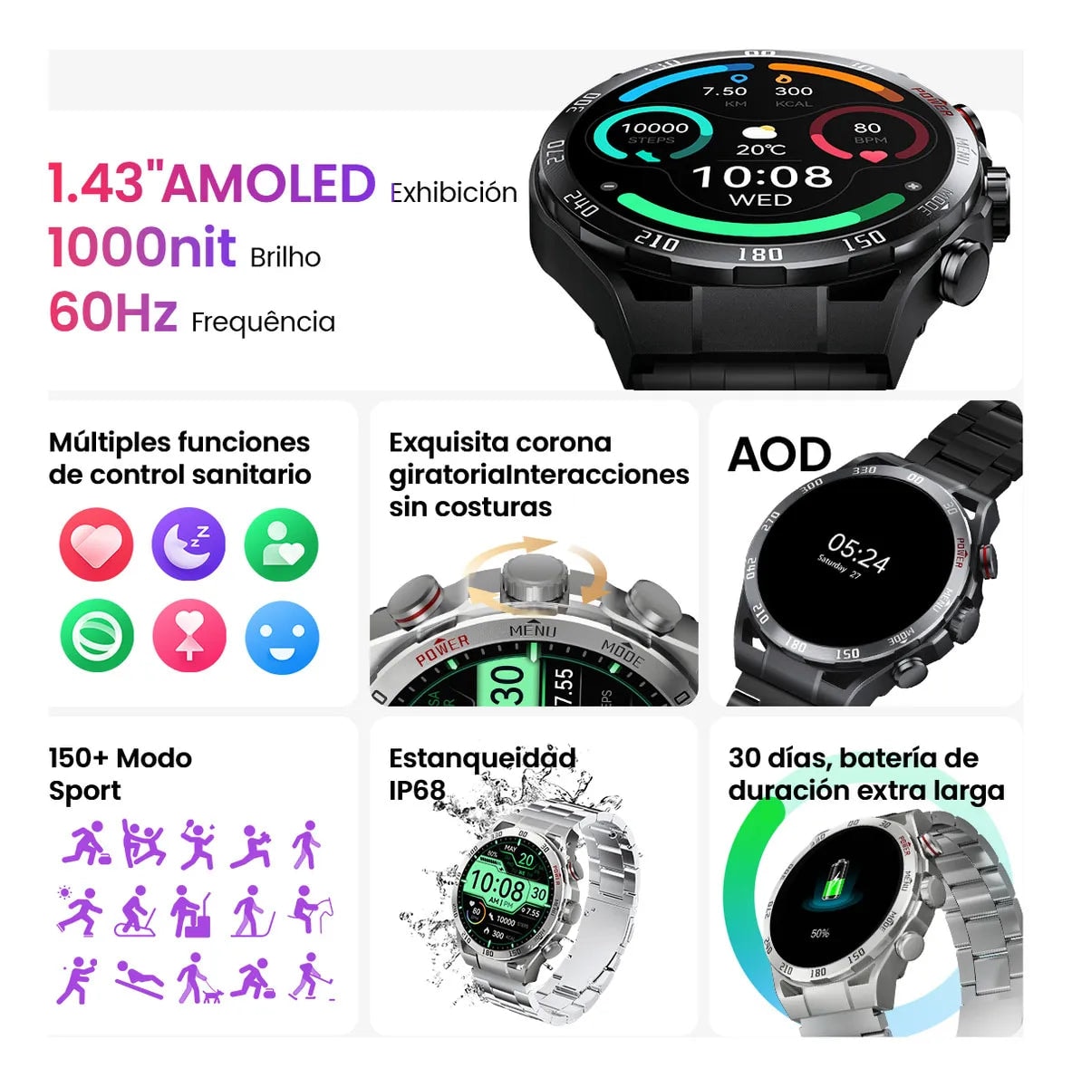 Smartwatch Reloj Filwans Gtr Bluetooth Llamada 1.43 Amoled,llamadas, notificaciones — imagen 8