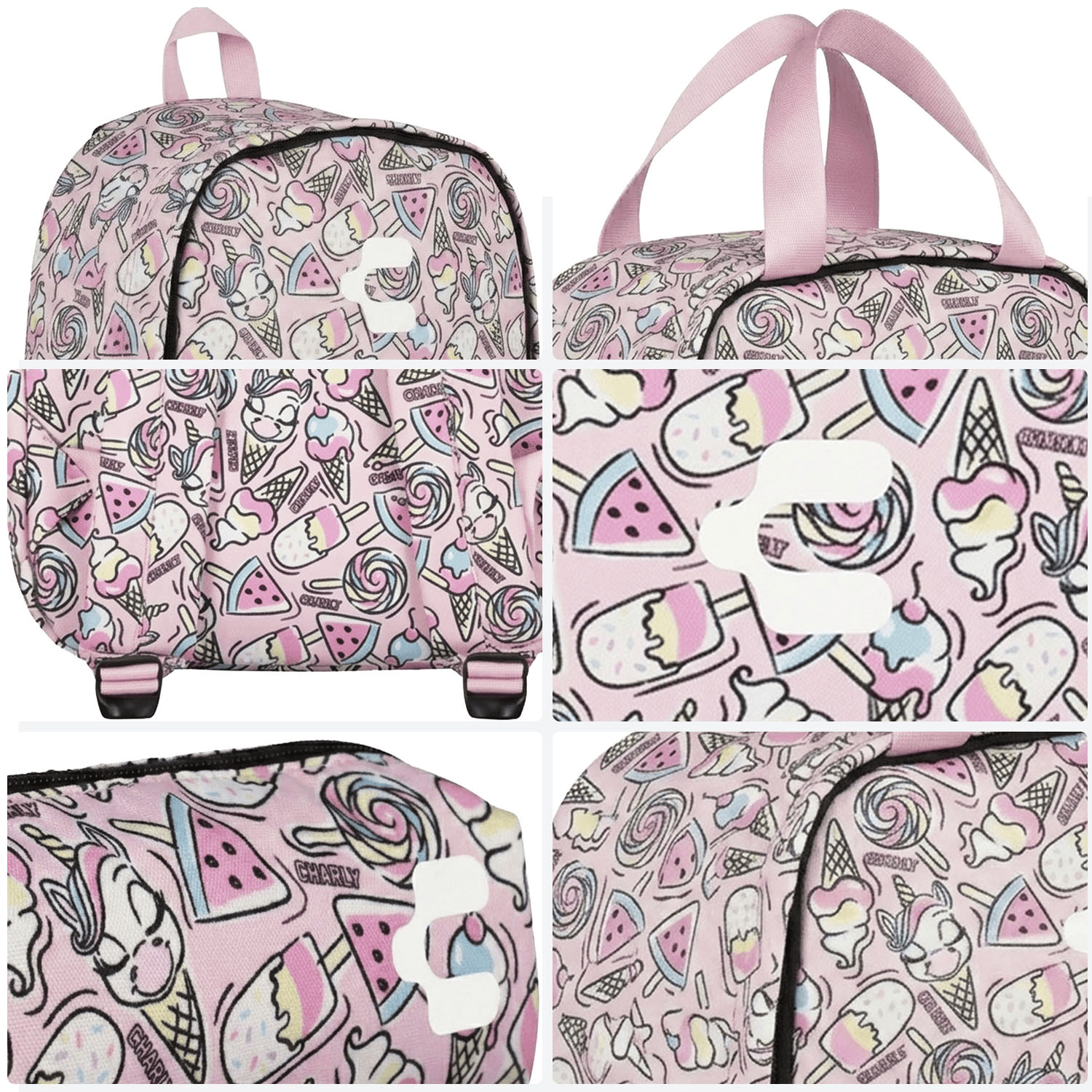 Set de Mochila Charly Unicornio Niña Escolar Lonchera Rosa Infantil — imagen 8